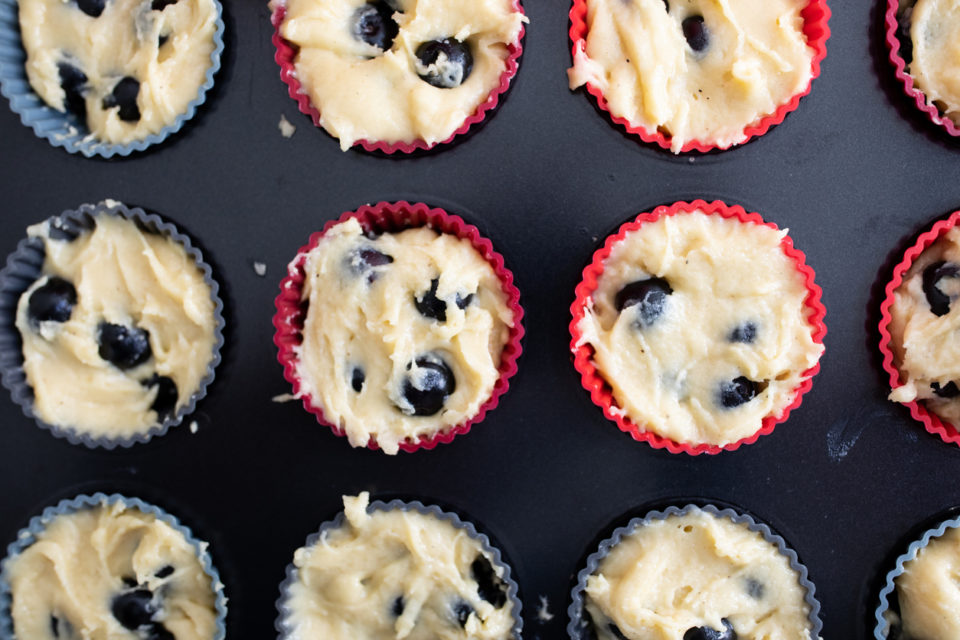 Preparing blueberry muffins