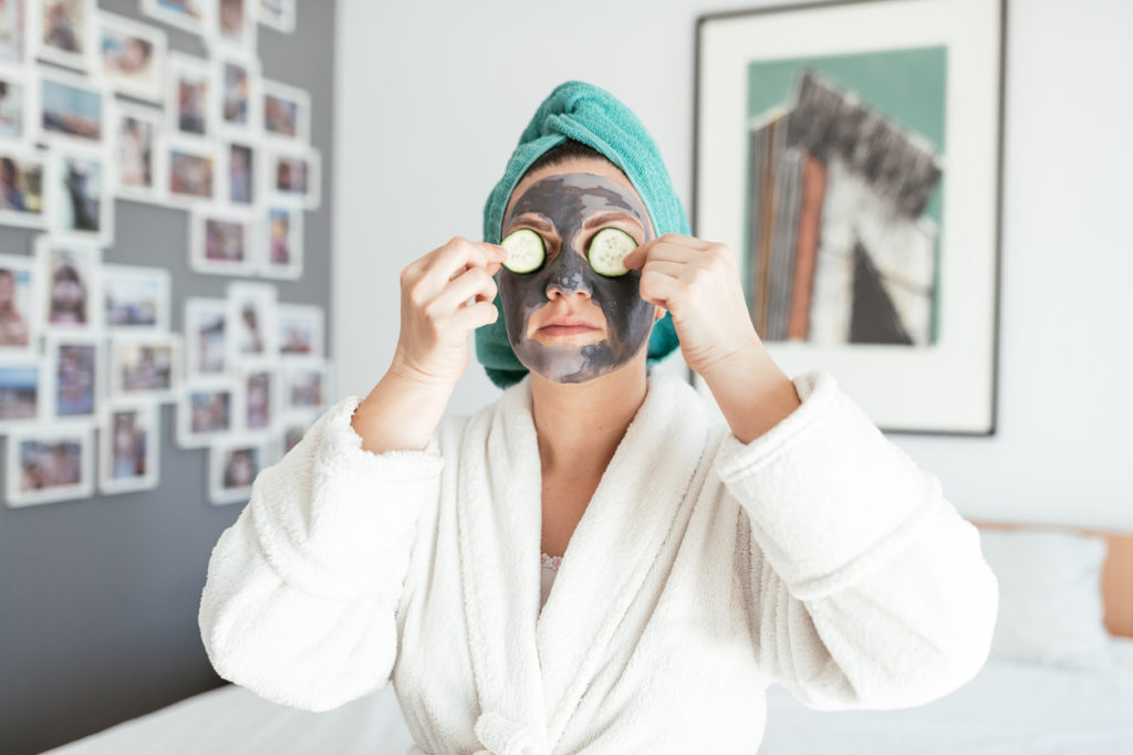 Woman enjoying an at-home spa facial