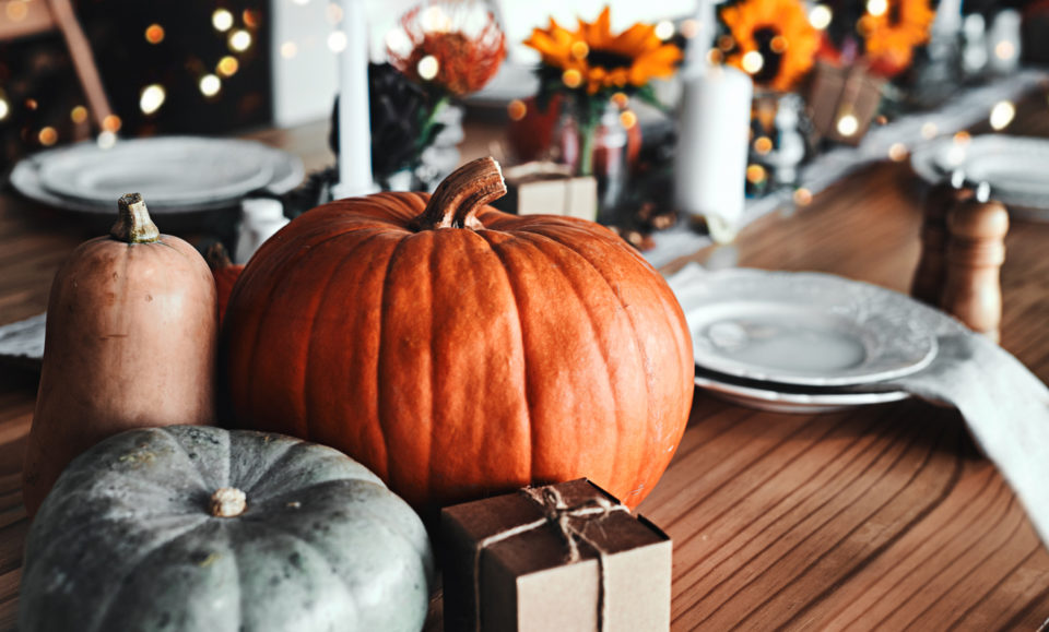 Shot of a table set up for a Thanksgiving celebration at home