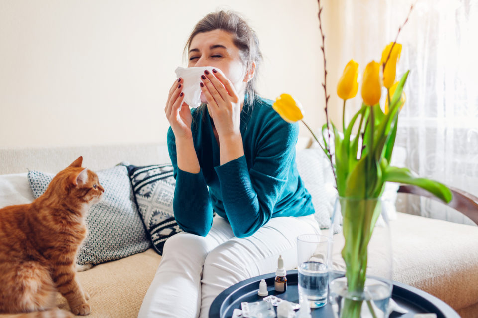 woman sneezing from spring allergies