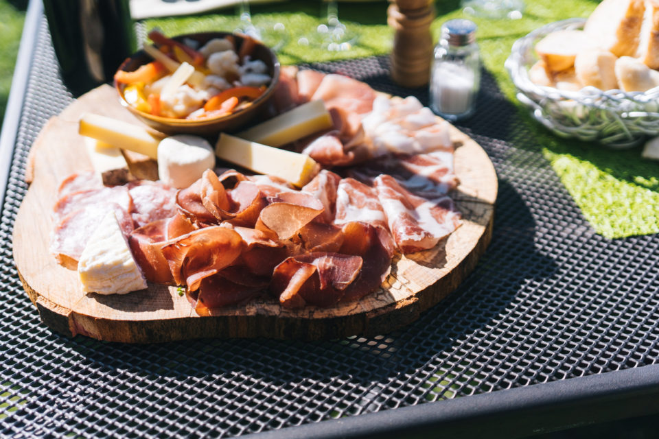 View of charcuterie board in the sunshine