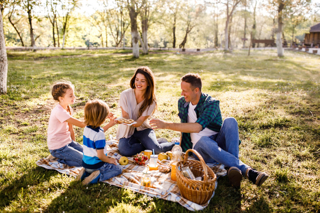 Happy family enjoying on a picnic at the park